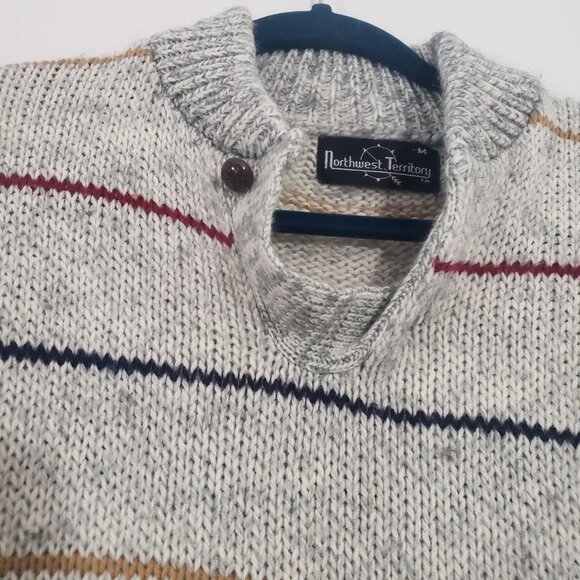Vintage 90s Northwest Territory Mens Striped Knit Sweater Size M Preppy Nautical - Picture 3 of 7